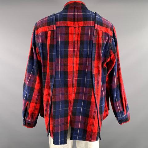 SACAI Size XL Red Multi Color Plaid Cotton Oversized Long Sleeve Shirt