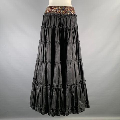 OSCAR DE LA RENTA Size 4 Black Ruffled Long Skirt