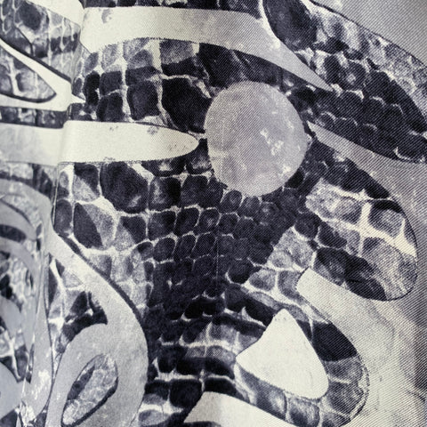 BILLIONAIRE COUTURE Size XL Grey Black White Print Silk Long Sleeve Shirt