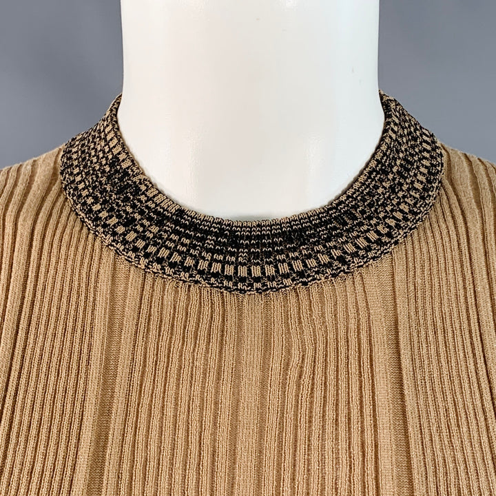 GANNI Size M Brown Cotton Blend Rib Knit Stretch Pullover