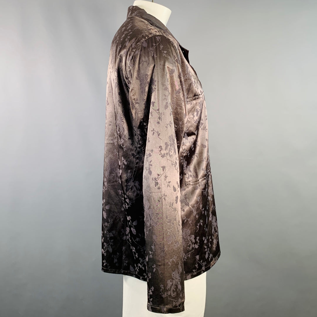 HAIDER ACKERMANN Size L Brown Jacquard Viscose Button Up Long Sleeve Shirt