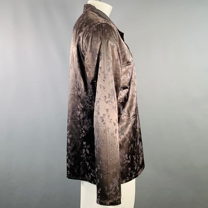 HAIDER ACKERMANN Size L Brown Jacquard Viscose Button Up Long Sleeve Shirt