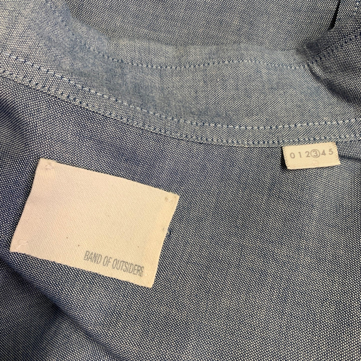 BAND OF OUTSIDERS Size L Blue Grey Cotton One Pocket Long Sleeve Shirt