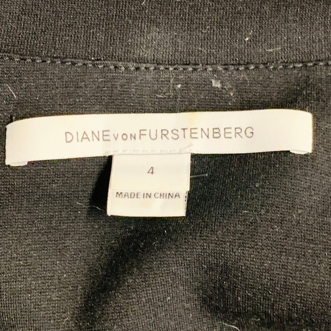 DIANE VON FURSTENBERG Size 4 Maggi Black Navy Cotton Blend Lace Long Sleeve Wrap Shirt Dress