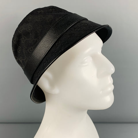 GUCCI Size S Black Gold Logo Polyester Blend Leather Hats