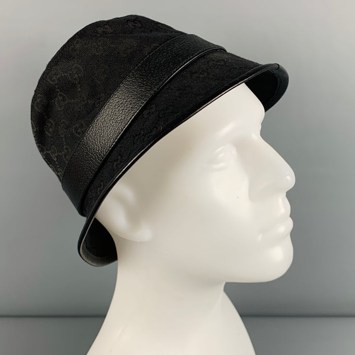 GUCCI Size S Black Gold Logo Polyester Blend Leather Hats