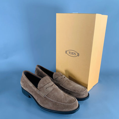 TOD'S Size 10.5 Brown Suede Penny Loafers