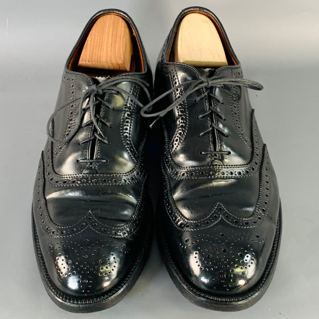 ALDEN Size 10 Black Perforated Cordovan Leather Wingtip Oxford Lace-Up Shoes