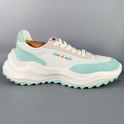 CASABLANCA Size 12 White Mint Perforated Leather Color Block Sneakers