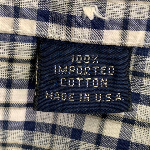 BUTTON DOWN Size S Blue White Plaid Cotton One Pocket Long Sleeve Shirt