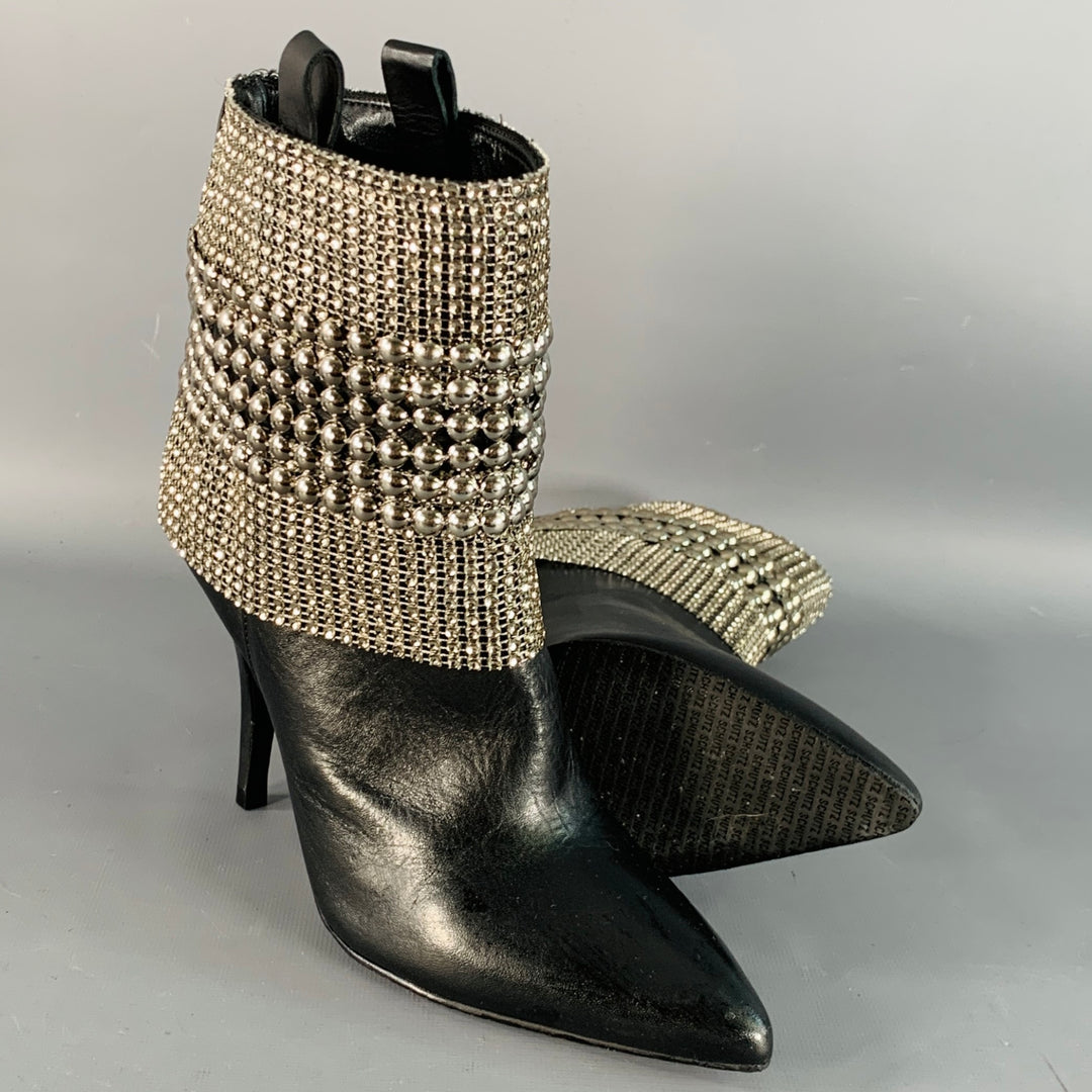 SCHUTZ Size 7 Black Studded Pull On Stiletto Booties