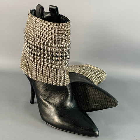 SCHUTZ Size 7 Black Studded Pull On Stiletto Booties