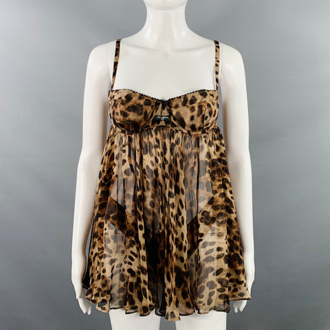 SKIMS DOLCE GABBANA Size S Brown Beige Silk Animal Print Babydoll Lingerie Set