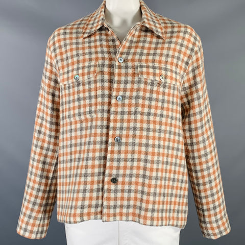 OUR LEGACY Size L Cream Orange Grey Checkered Patch Pocket Jacket