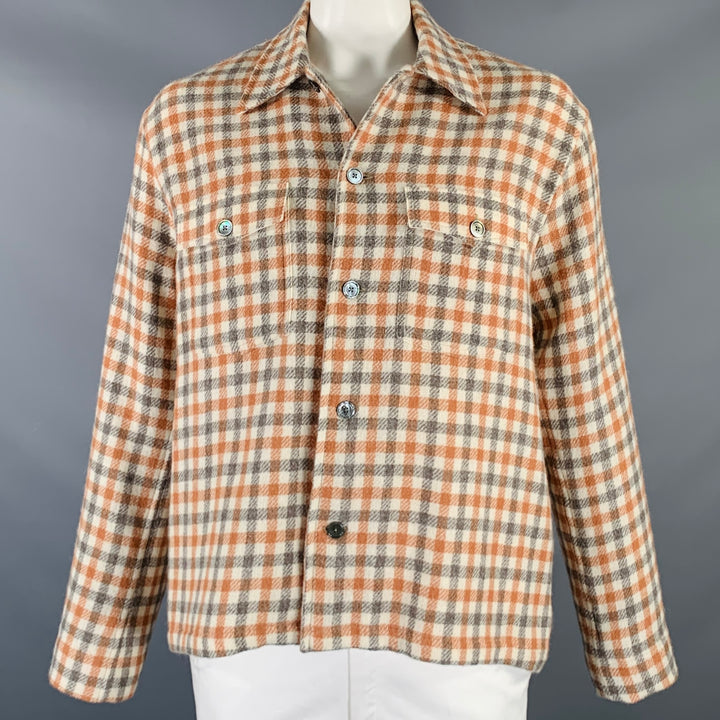 OUR LEGACY Size L Cream Orange Grey Checkered Patch Pocket Jacket
