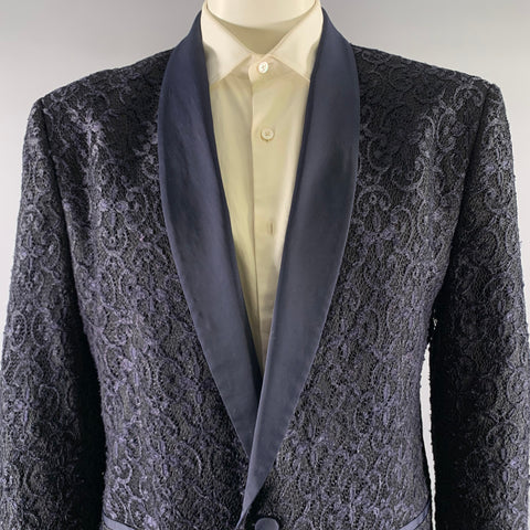 RON TOMSON Size 52 Navy Lace Viscose Blend Tuxedo Sport Coat
