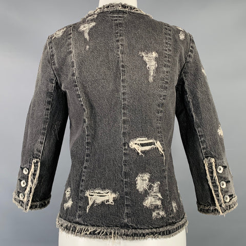 FACETASM Size M Grey White Cotton Denim Distressed Jacket