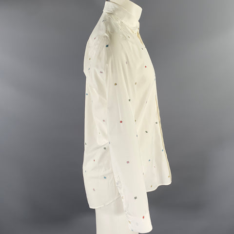 KENZO Size S White Geometric Dot Cotton Button Up Long Sleeve Shirt