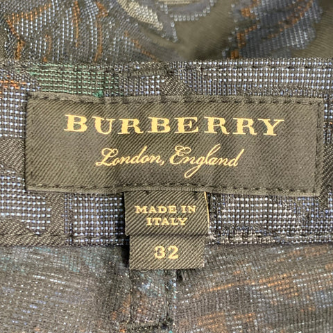 BURBERRY Size 32 Navy Brown Tapestry Polyester Cotton Tapered Slim Jeans