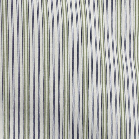CHARVET Size L White Navy Green Stripe Cotton Curved Cutaway Long Sleeve Shirt