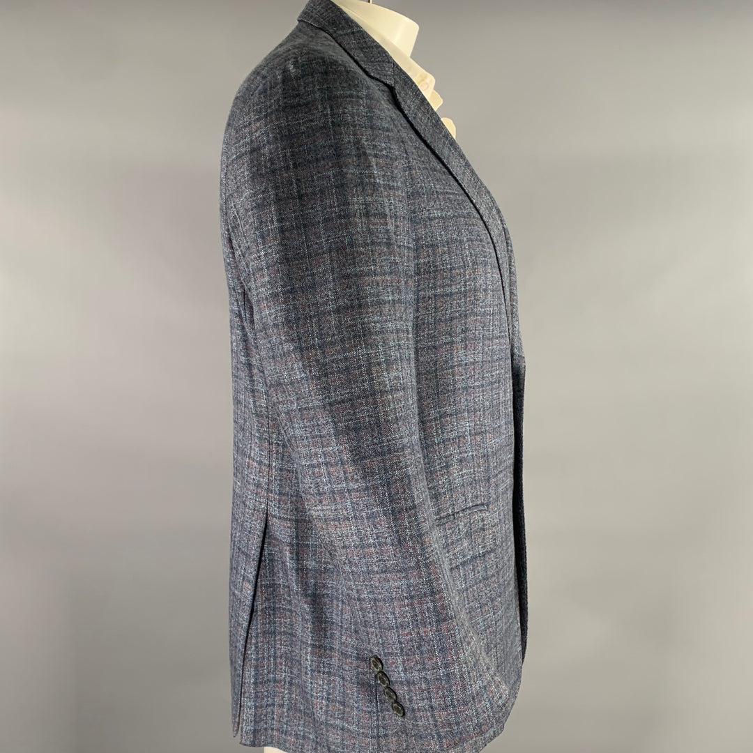 EMPORIO ARMANI Chest Size 44 Blue Red Plaid Viscose Notch Lapel Sport Coat