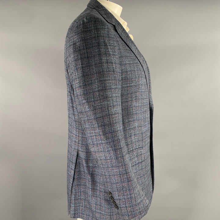 EMPORIO ARMANI Chest Size 44 Blue Red Plaid Viscose Notch Lapel Sport Coat