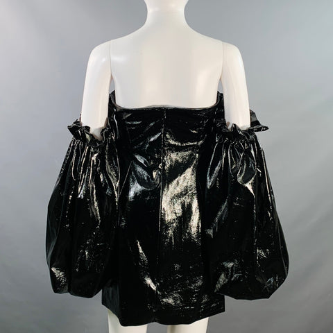 ROTATE Size 8 Phoebe Black Faux Patent Leather Ruched Mini Dress