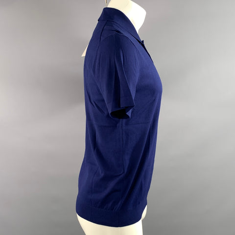 THEORY Size S Navy Solid Viscose Blend Spread Collar Polo