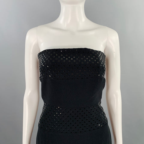 GEORGES RECH Size 2 Black Viscose Blend Dots Strapless Long Dress