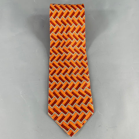 VALENTINO Orange White Geometric Silk Tie