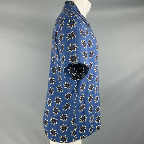 SANDRO Size M Blue Black Abstract Floral Viscose Short Sleeve Shirt