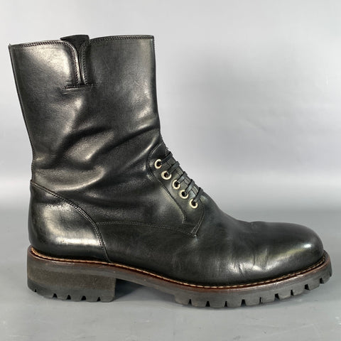 GIANNI VERSACE Size 10 Black Solid Leather Combat Boots