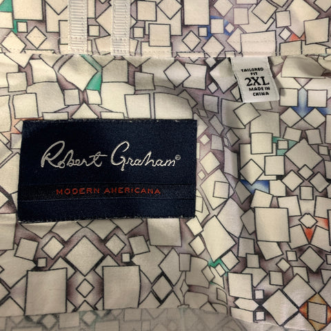 ROBERT GRAHAM Size XXL White Multi Color Geometric Cotton Short Sleeve Shirt