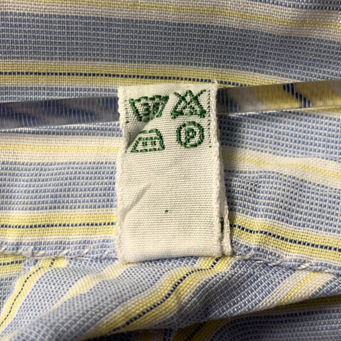BERGDORF GOODMAN Size XL Blue Yellow Stripe Cotton Long Sleeve Shirt