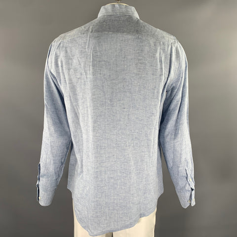 LORO PIANA Size L Blue Heather Flax Button Up Long Sleeve Shirt
