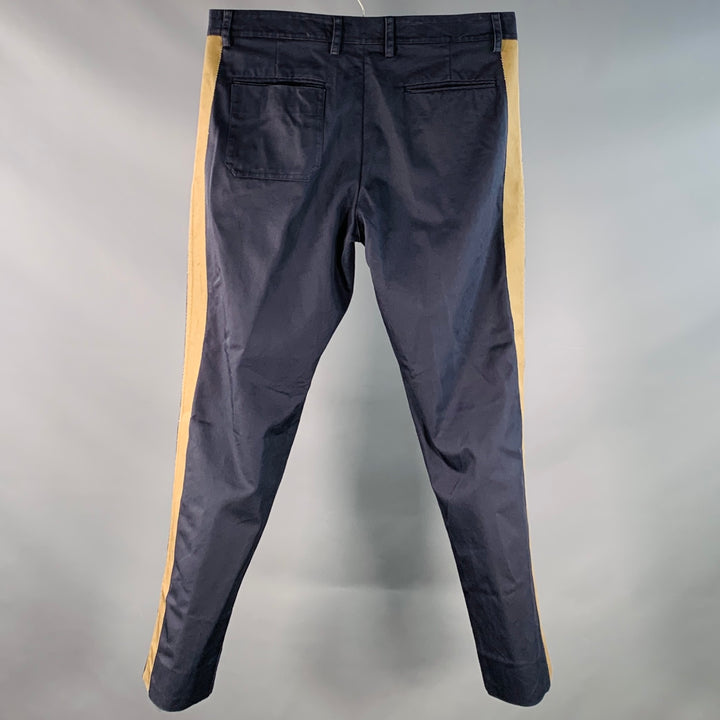 VALENTINO Size 30 Navy Beige Twill Cotton Blend Tapered Zip Fly Casual Pants