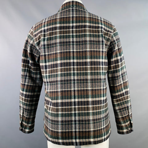 WOOLRICH Taille M Veste Chemise en Laine Mélangée à Carreaux Gris Marron Blanc