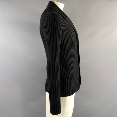 AVON CELLI Size XL Black Ribbed Merino Wool Button Up Cardigan