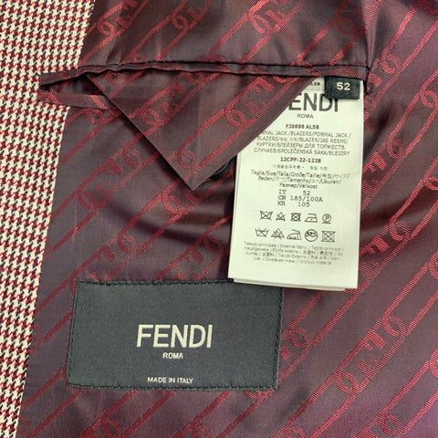 FENDI Size 42 Red White Houndstooth Wool Blend Sport Coat