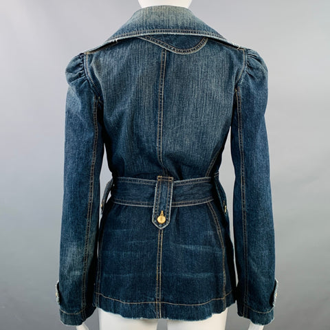 DOLCE & GABBANA Size 2 Blue Indigo Denim Belted Jacket