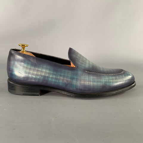 KLEIN EPSTEIN & PARKER Size 9.5 Turquoise Blue Abstract Leather Slip On Loafers