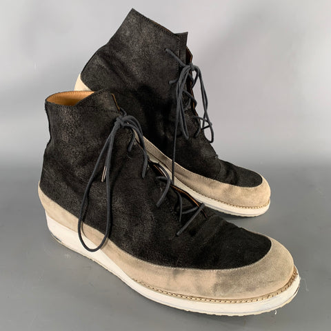 A MCDONALD Size 11 Black Grey Color Block Suede Lace Up Boots