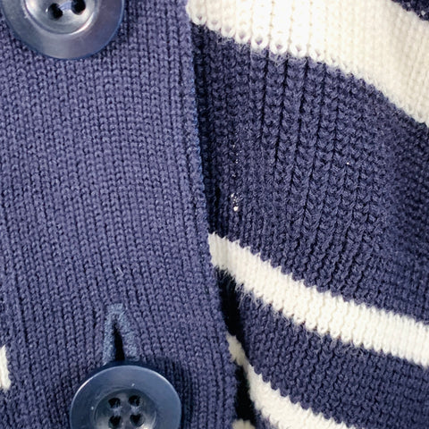 NO BRAND Size M Navy White Knit Stripe Lace Mixed Fabrics Cardigan