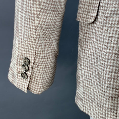 BRUNELLO CUCINELLI Size 38 Beige Cream Houndstooth Notch Lapel Sport Coat