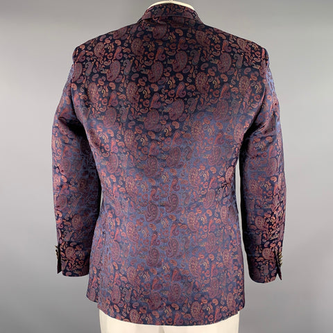 TALLIA Chest Size 42 Navy Burgundy & Green Paisley Polyester Sport Coat