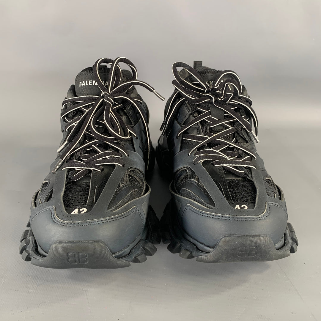 BALENCIAGA Size 9 Black Navy Mixed Patterns Mixed Fabrics Runner Sneakers