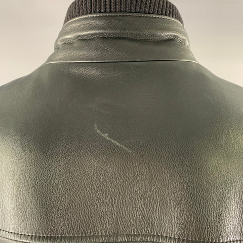 SAKS FIFTH AVENUE Size XXL Black Leather Mock Neck Zip Jacket