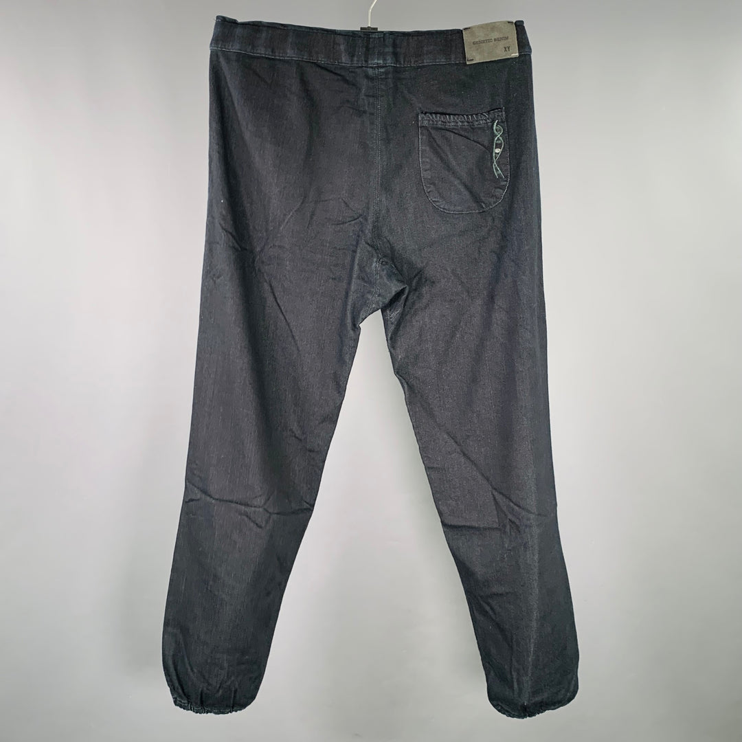 GENETIC DENIM Size M The Benji Black Overdyed Indigo Rayon Cotton Drawstring Casual Pants