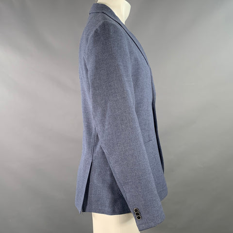 BOGA Size 40 Blue Heather Woven Wool Cotton Notch Lapel Jacket
