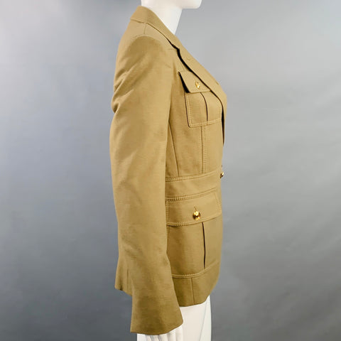 GUCCI Size 4 Tan Gold Wool Cashmere Blend Twill Safari Jacket Blazer